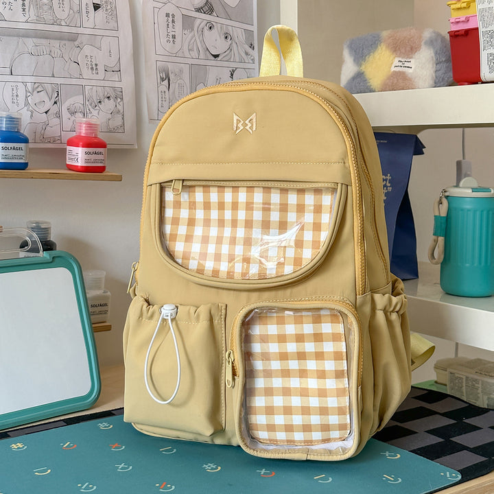 Functional Gingham Print Backpack Bowlift