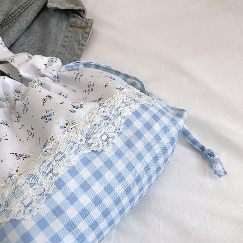 Floral-Embellished Drawstring Tote Bag