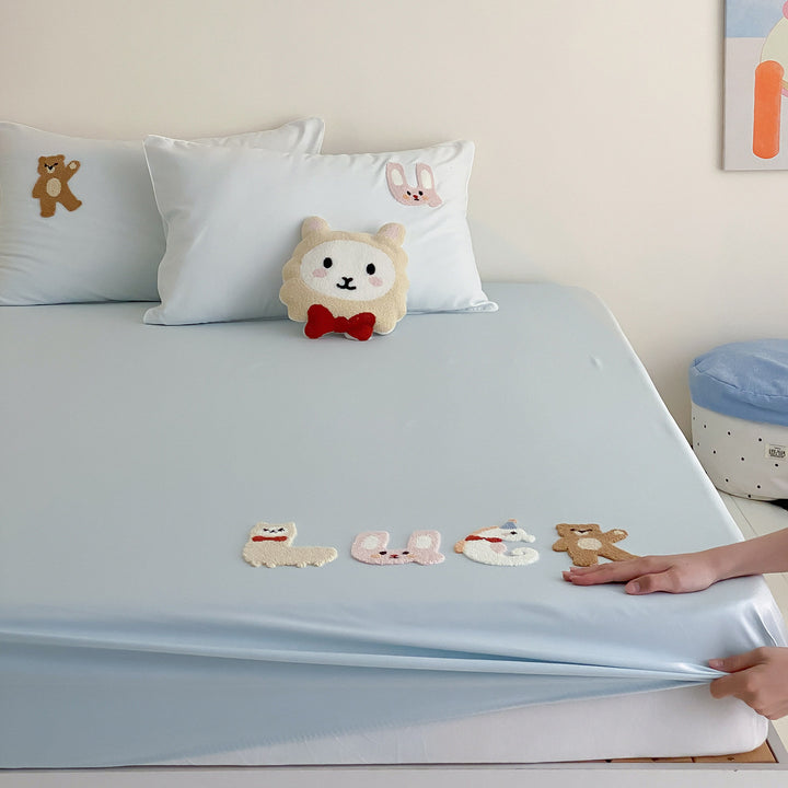 Embroidered Stretch Fitted Sheet Set with Appliqué Duck and Matching Cushions