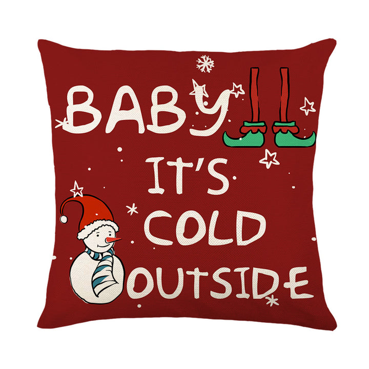 Holiday Linen Throw Pillow Cover with Merry Bright Script and Ribbon Bow Accent