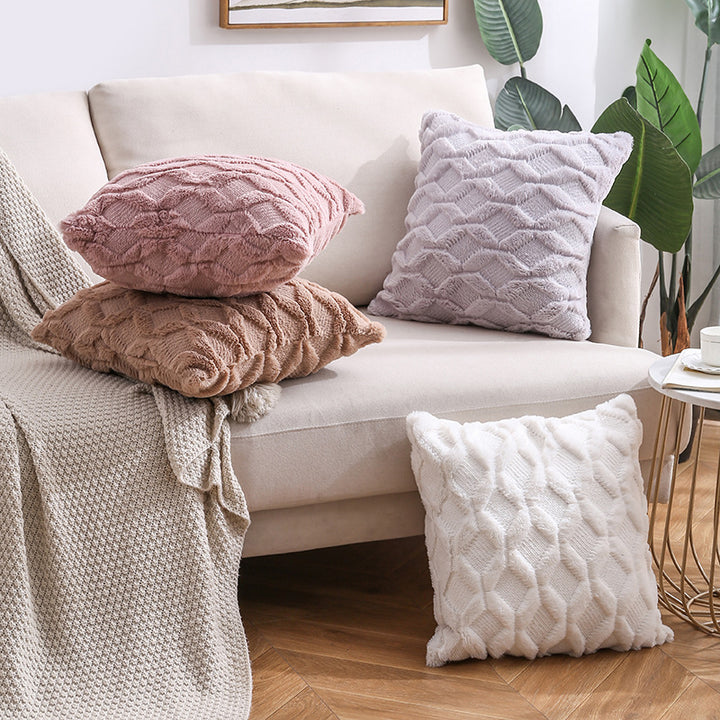 Plush Textured Geometric Square Throw Pillow Cover