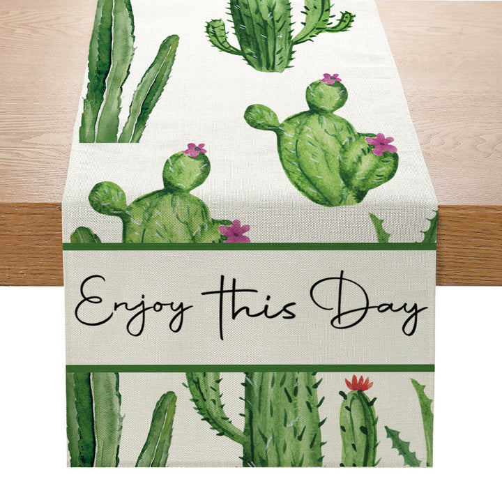 Linen-Texture Watercolor Eucalyptus Rectangular Table Runner