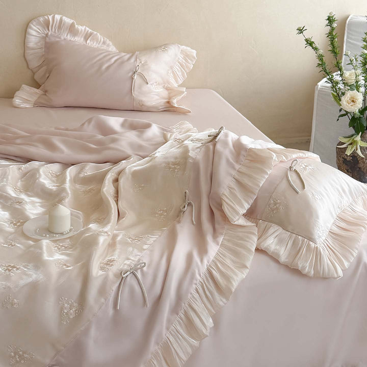 Luxury Ruffled Embroidered Satin Bedding Set