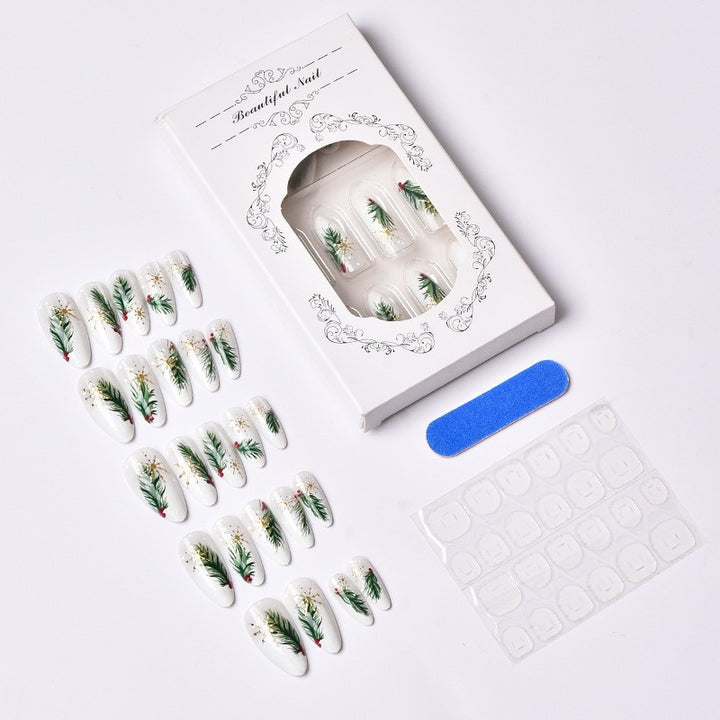 Artificial nail set with elegant Christmas motifs and golden accents Bowlift