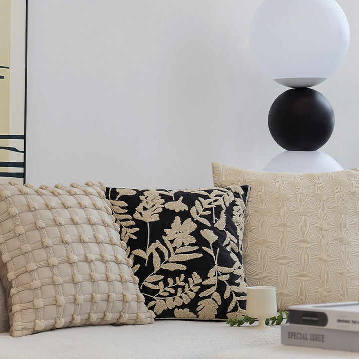 Decorative cushion cover with floral chenille tufting and velvet surface Bowlift