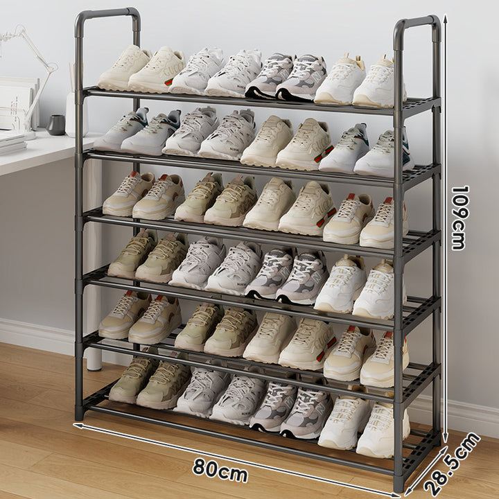 Space-Saving Vertical Shoe Organizer with Adjustable Slatted Shelves and Anti-Slip Rails