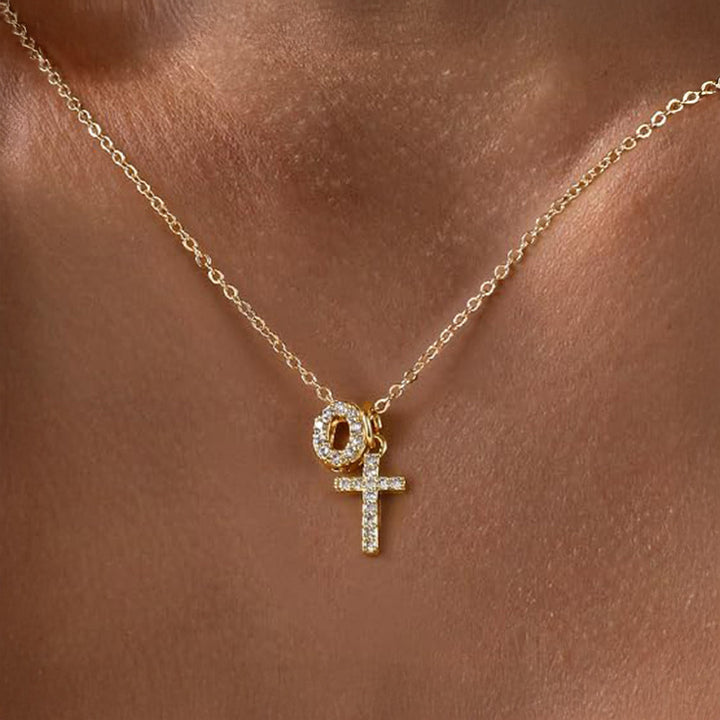 BowLift | Dainty Diamond Initial & Cross Necklace