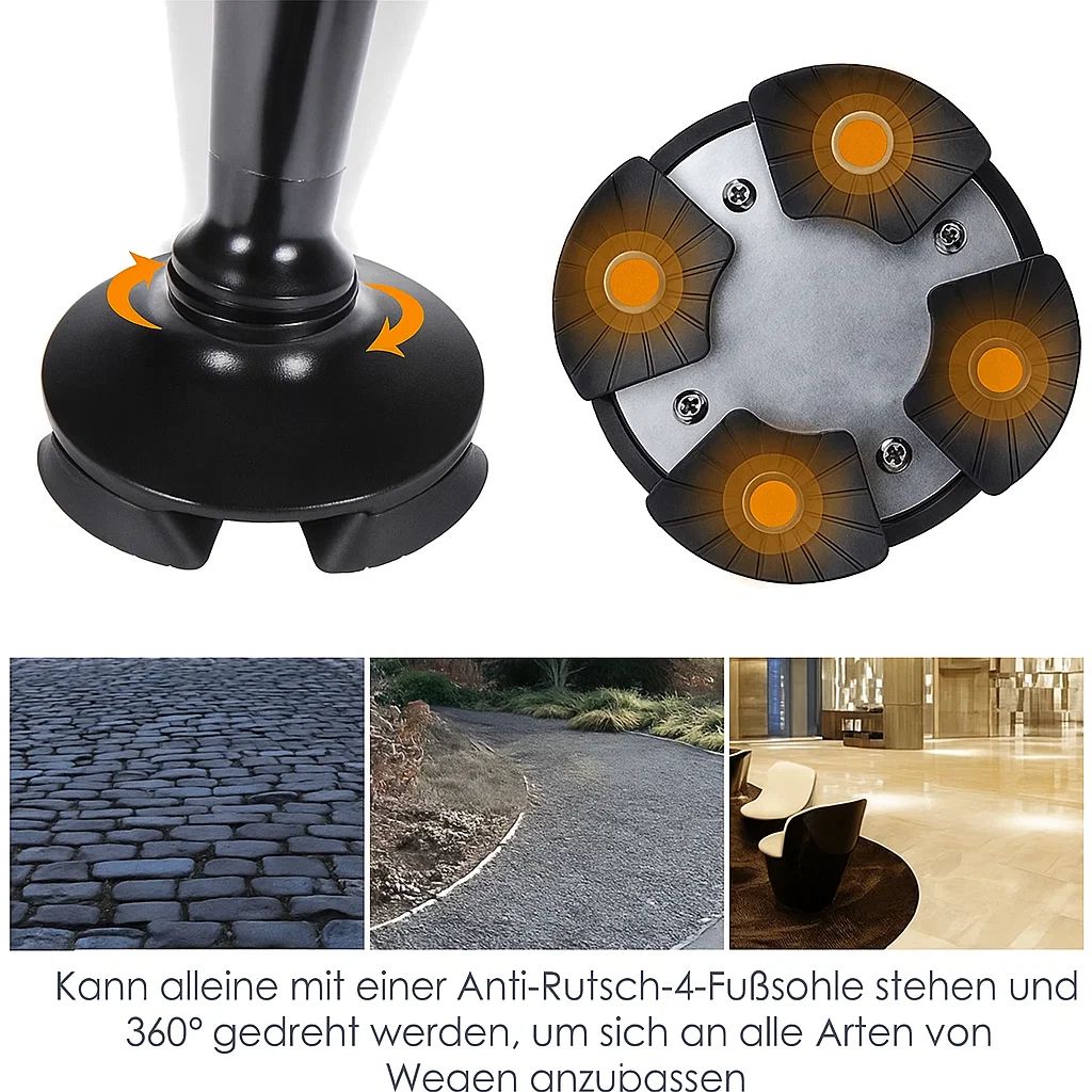 BowLift | Foldable Walking Cane with LED Light | Height Adjustable | Anti-Slip Base | Alarm Function | Lightweight Aluminum