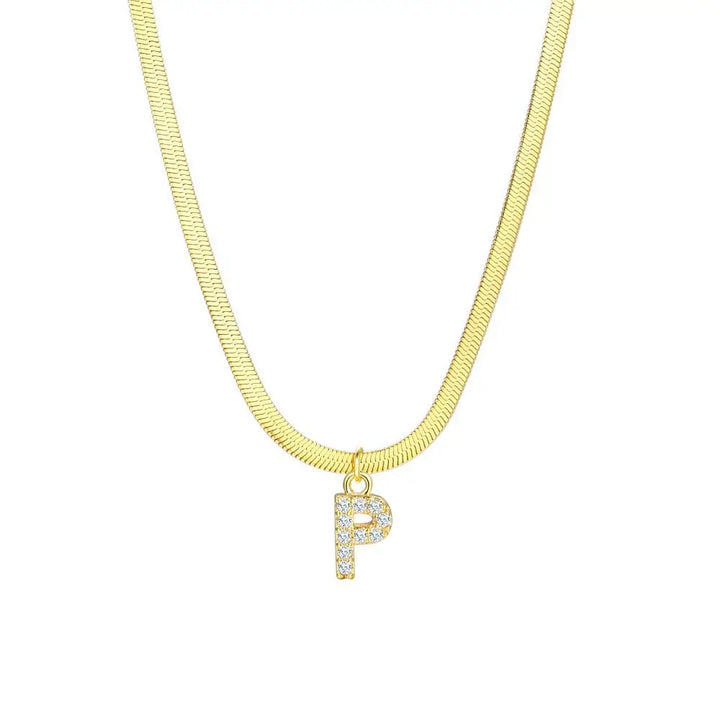 BowLift | Dainty Diamond Letter Initial Herringbone Necklace