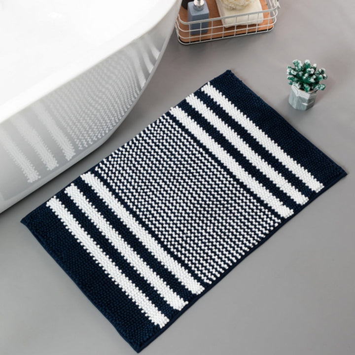 BowLift | Pebble-Knit Striped Chenille Bath Mat