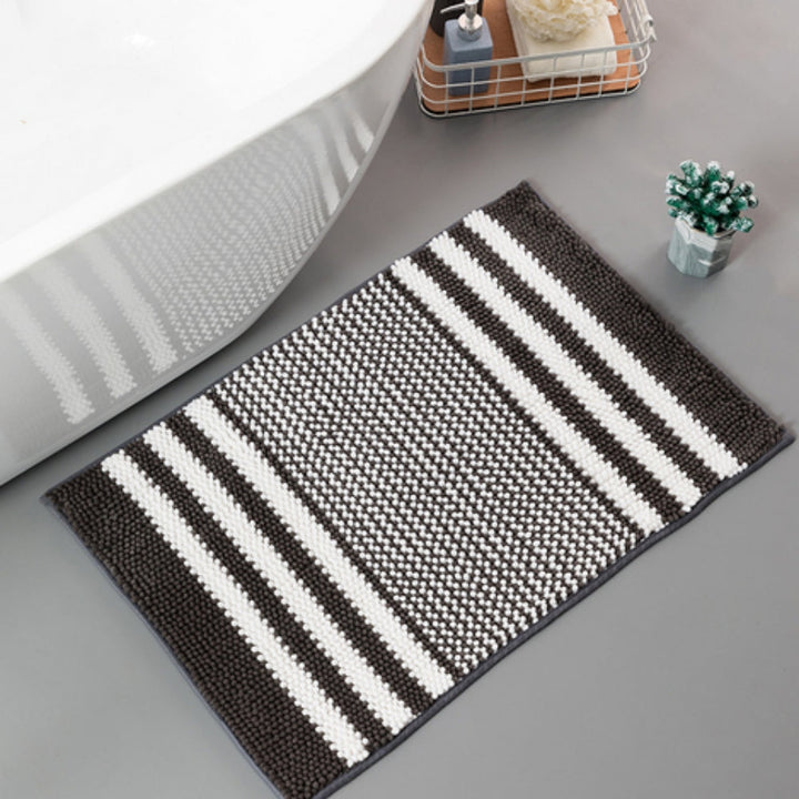 BowLift | Pebble-Knit Striped Chenille Bath Mat