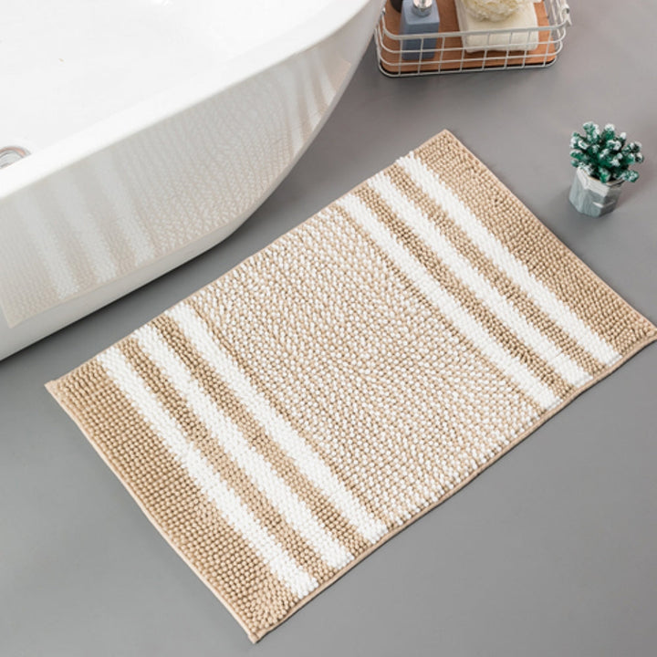 BowLift | Pebble-Knit Striped Chenille Bath Mat