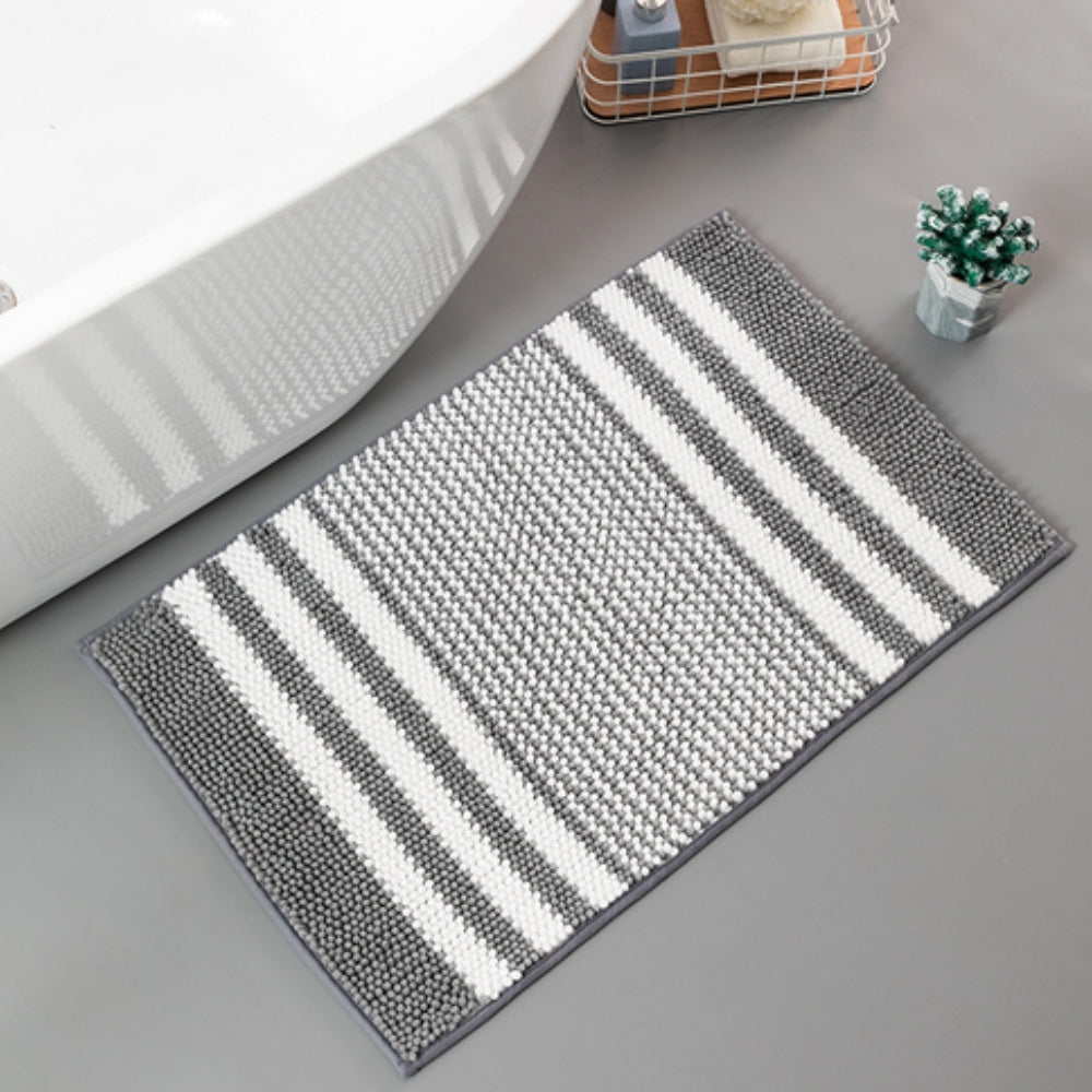 BowLift | Pebble-Knit Striped Chenille Bath Mat