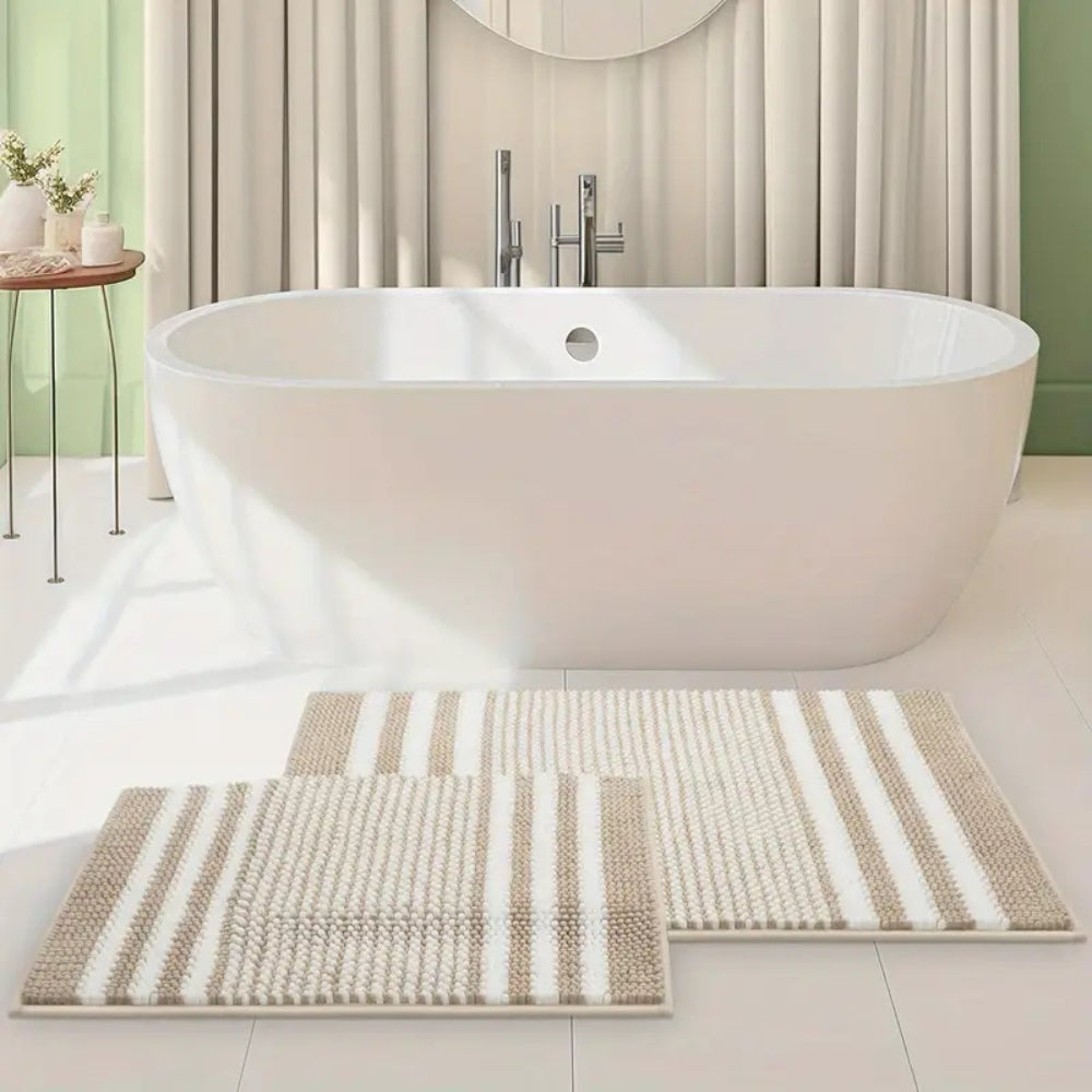 BowLift | Pebble-Knit Striped Chenille Bath Mat