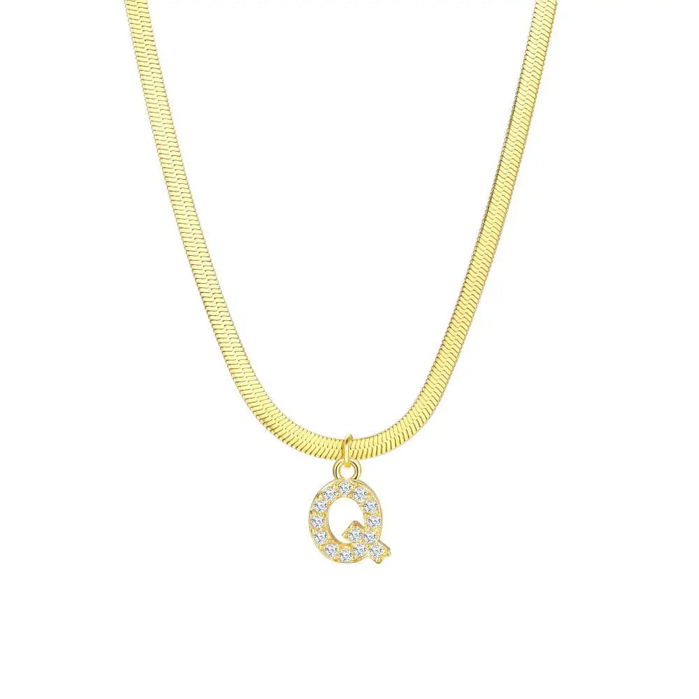 BowLift | Dainty Diamond Letter Initial Herringbone Necklace