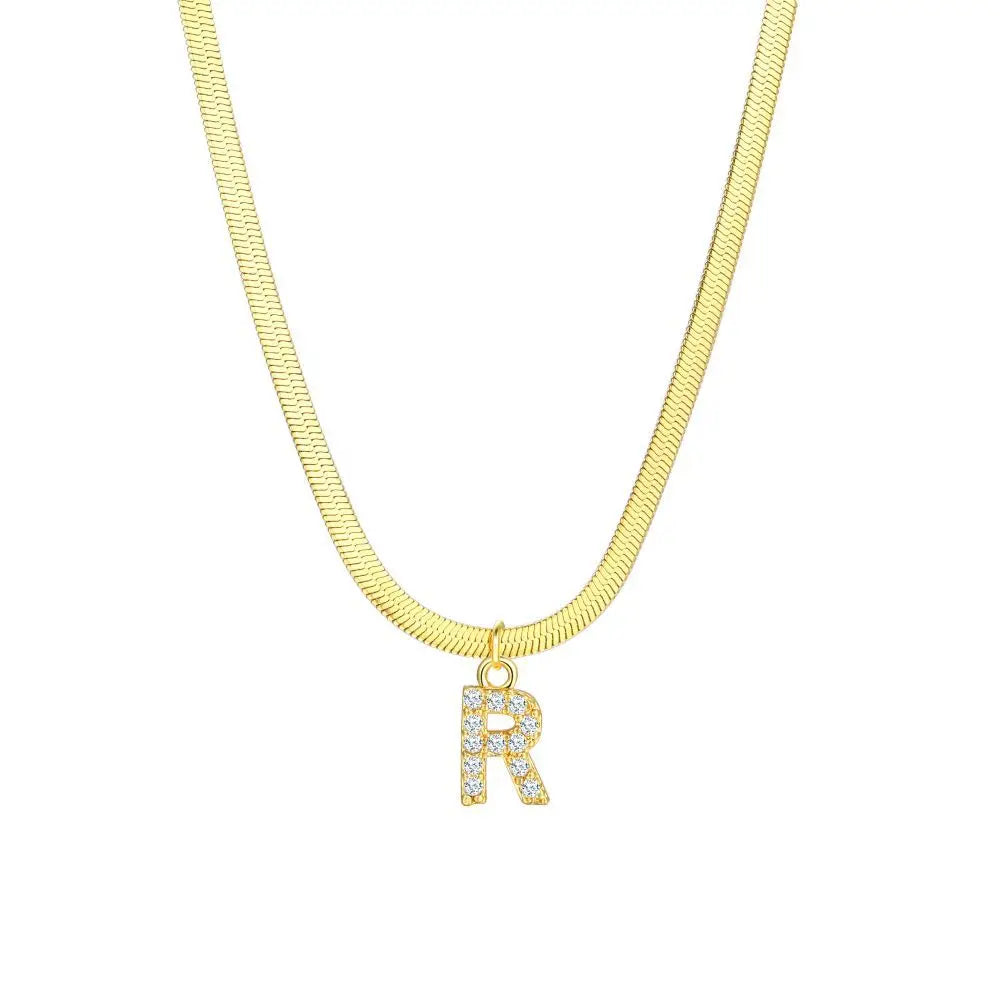 BowLift | Dainty Diamond Letter Initial Herringbone Necklace