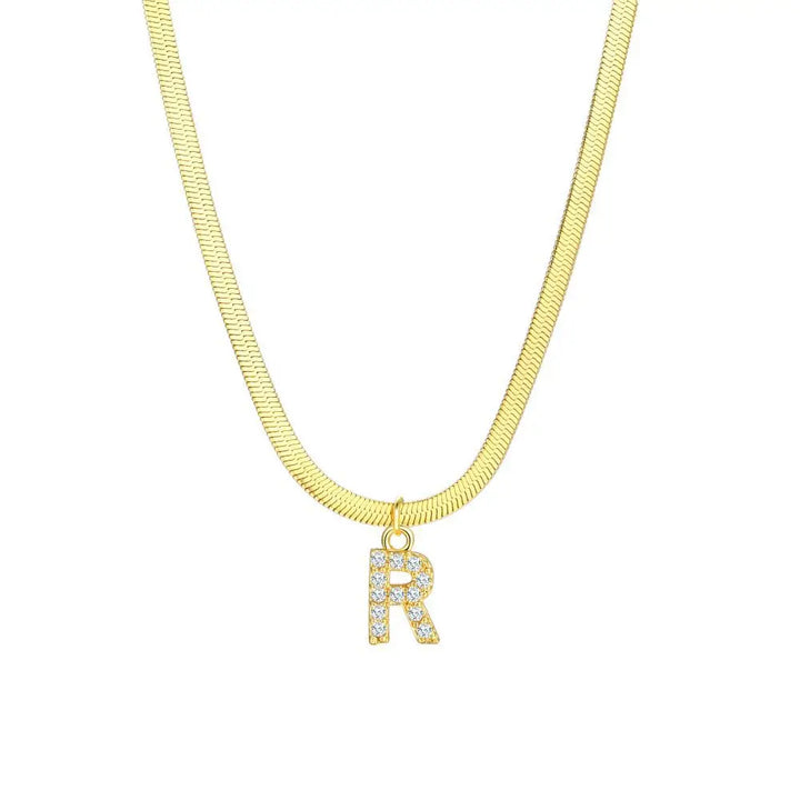 BowLift | Dainty Diamond Letter Initial Herringbone Necklace