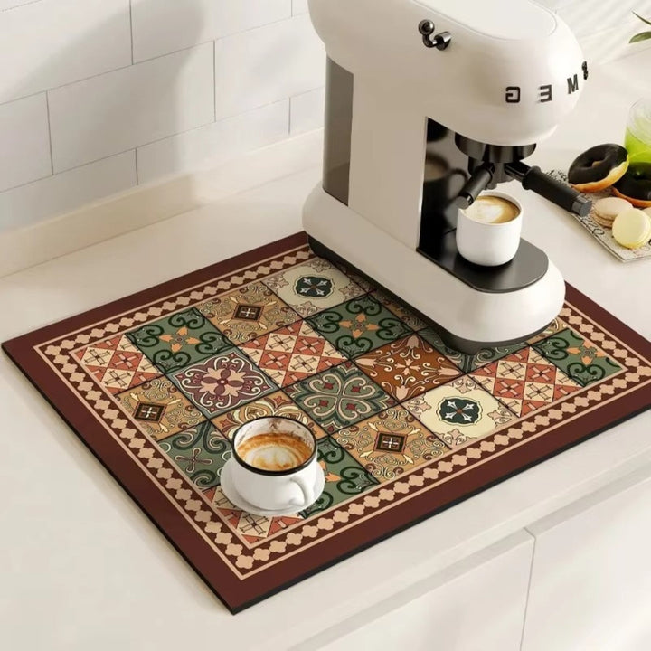 BowLift | Retro Tile Design Absorbent Coffee Mat