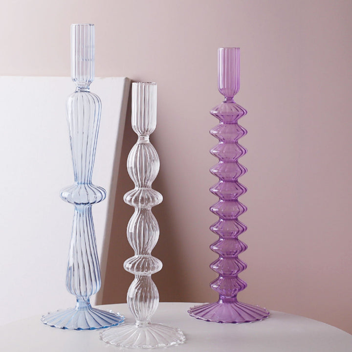 Ribbed Glass Candleholders - Pastel | Bowlift