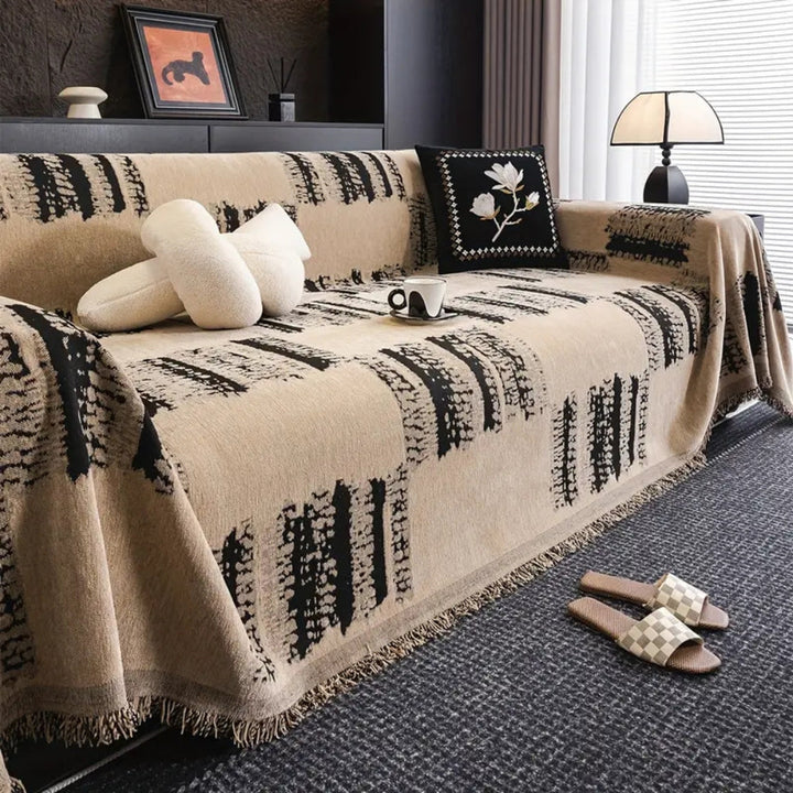 Chenille Sofa Cover with Non-Slip Design and Minimalist Print