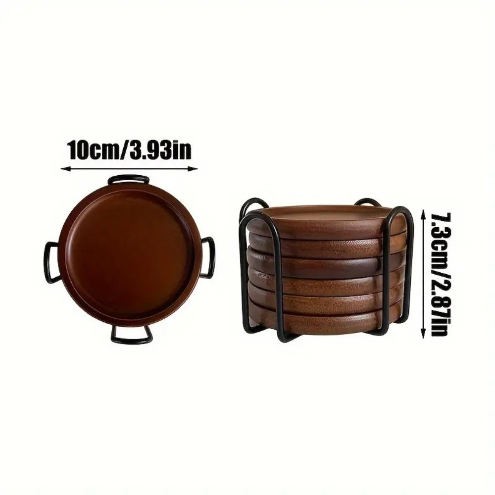 BowLift | Rustic Wooden Coasters Metal Holder | 6pcs Set