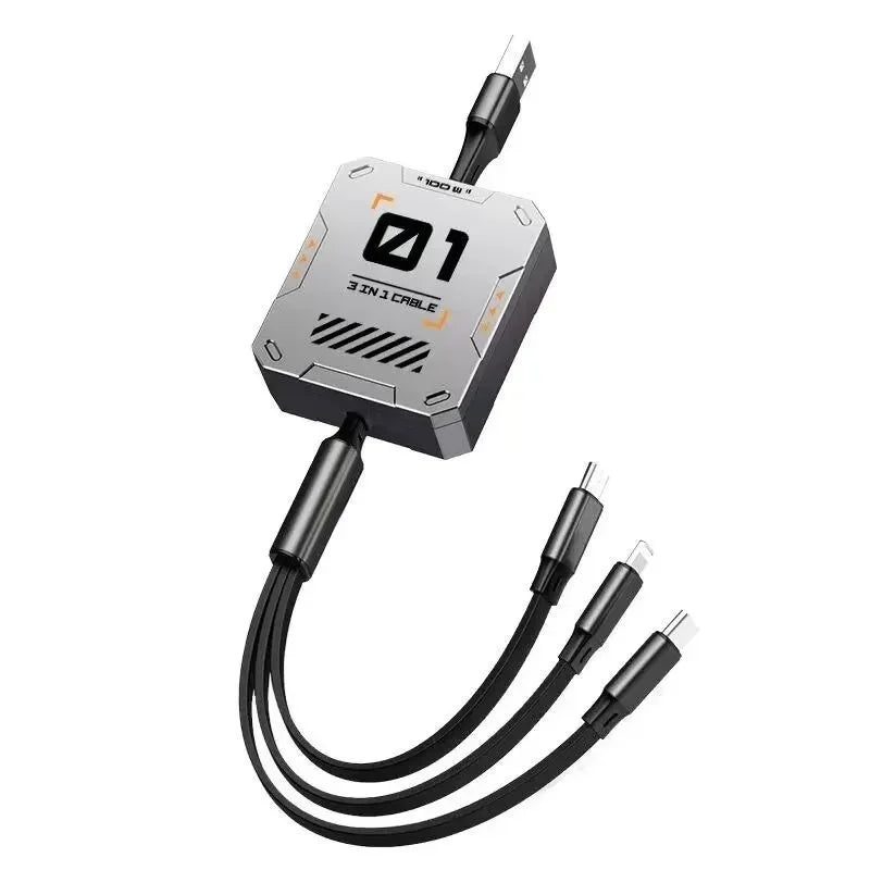 BowLift | TriConnect charging cable | 3-in-1 & retractable | 100W fast charging | for iPhone & Android