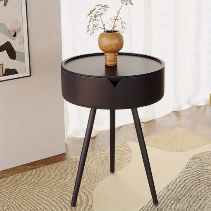 BowLift | Round Plastic Side Table with Storage Space and Mobile Design