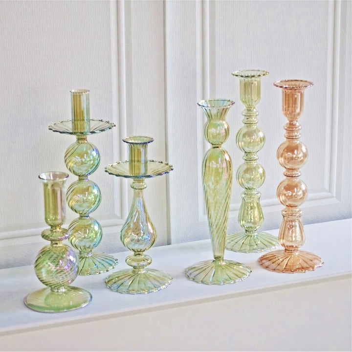 Ribbed Glass Candle Holders - Green | Bowlift