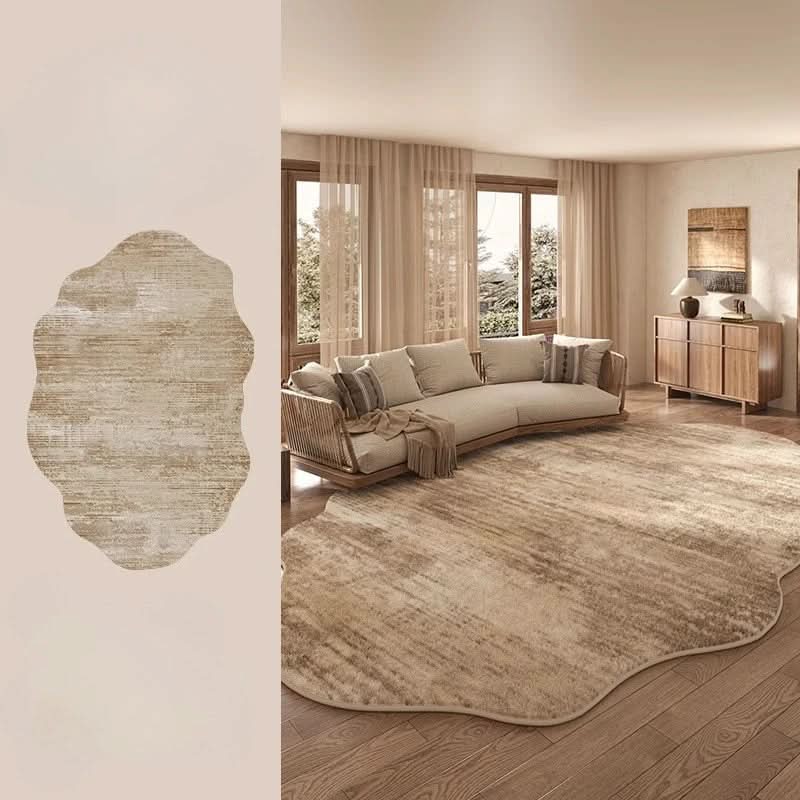 Irregular Polyester Plush Rug with Machine-Washable Surface for Bedroom and Living Room