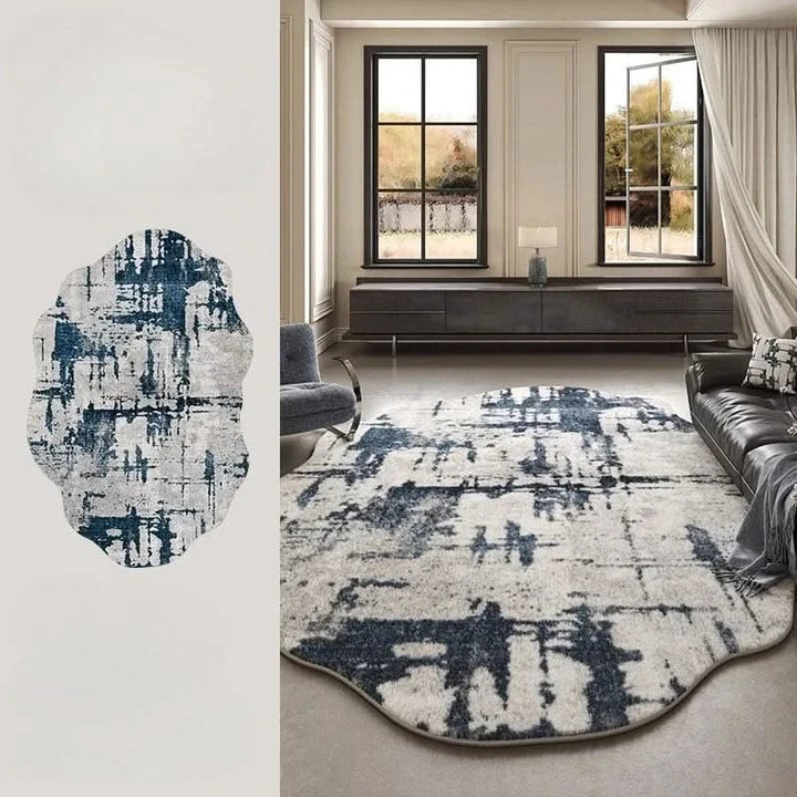 Irregular Polyester Plush Rug with Machine-Washable Surface for Bedroom and Living Room