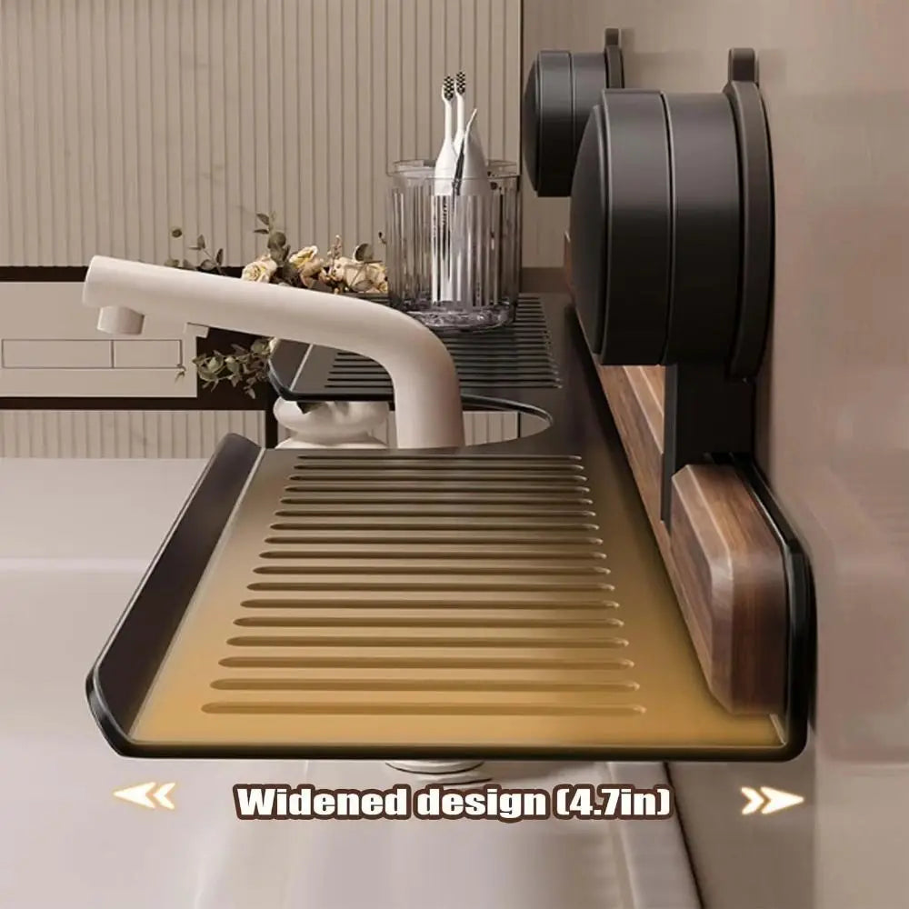 BowLift | Over Sink Suction Cup Walnut Bathroom Rack