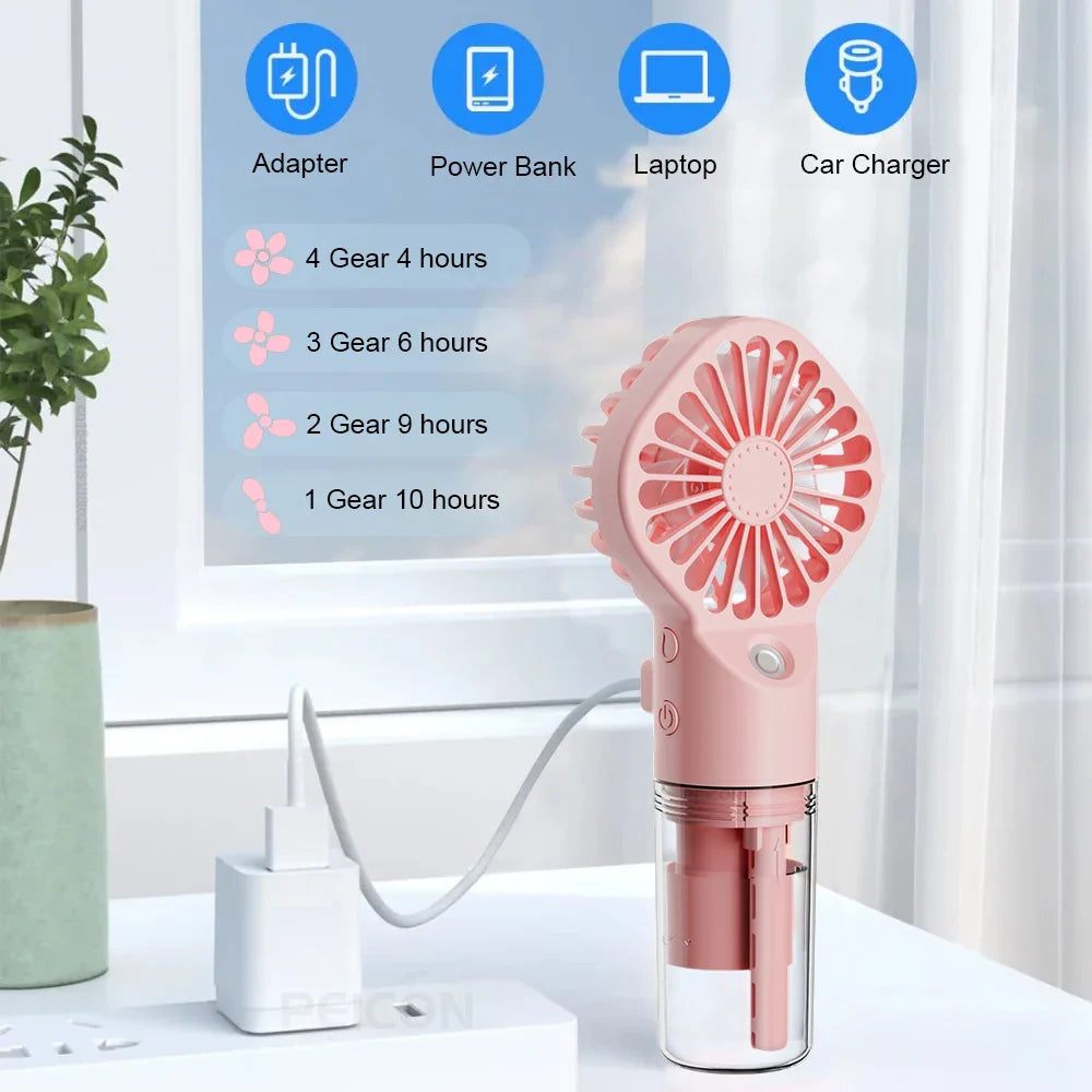 BowLift | Brisella Air Mini Hand Fan with Air Humidifier | 4-Stage Spray Function | USB Rechargeable | Portable & Quiet