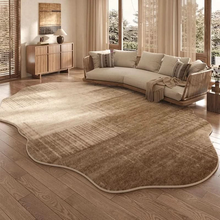 Irregular Polyester Plush Rug with Machine-Washable Surface for Bedroom and Living Room