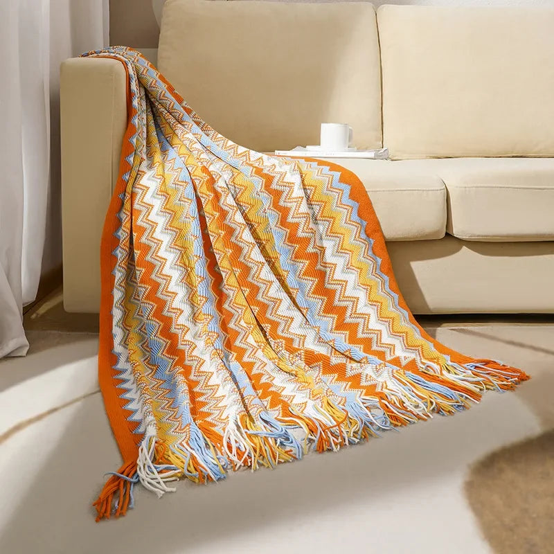 BowLift | CasaLoom | Boho Blanket with Fringes | Rust Red | Soft & Light