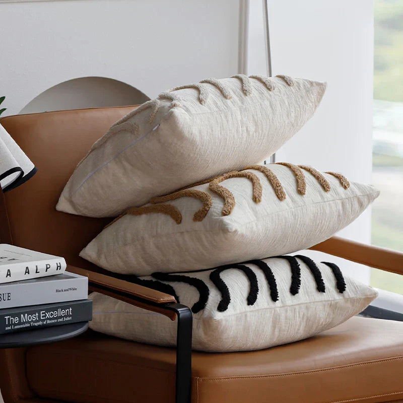BowLift | Boho Chenille Cushion with Soft Geometric Lines for Sofa and Living Room