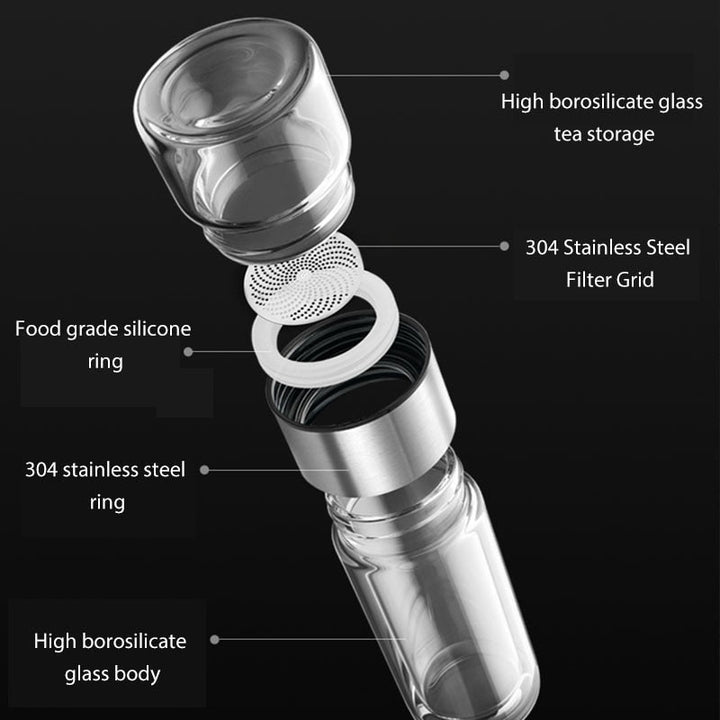 BowLift | 2in1 Double Wall Thermal Smart Tea Glass Bottle