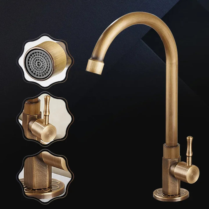 BowLift | Elegant Swan Neck Kitchen Faucets made of Antique Brass