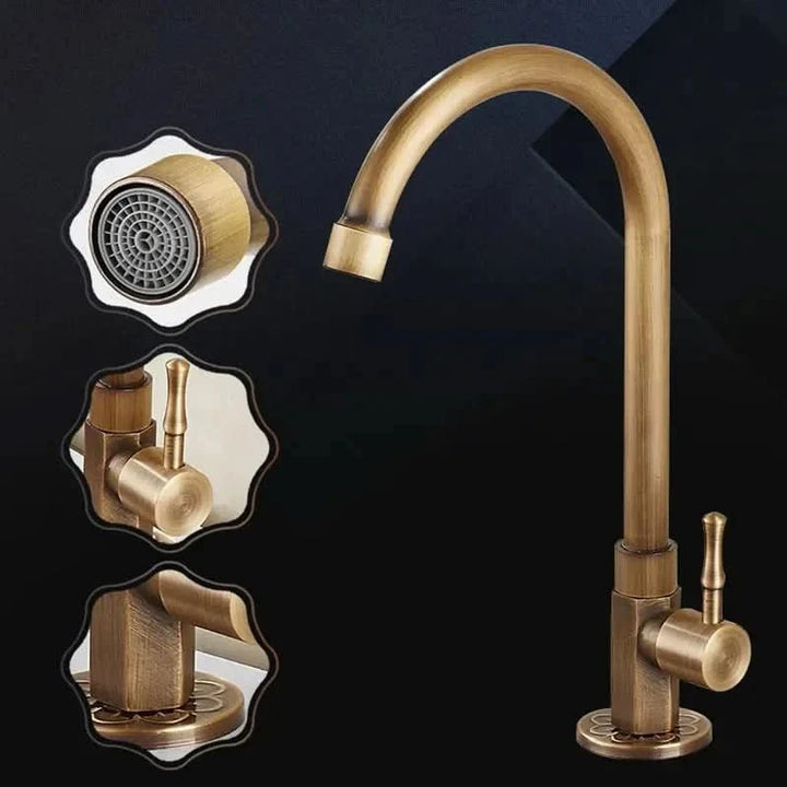 BowLift | Antique brass swan neck tap for kitchen