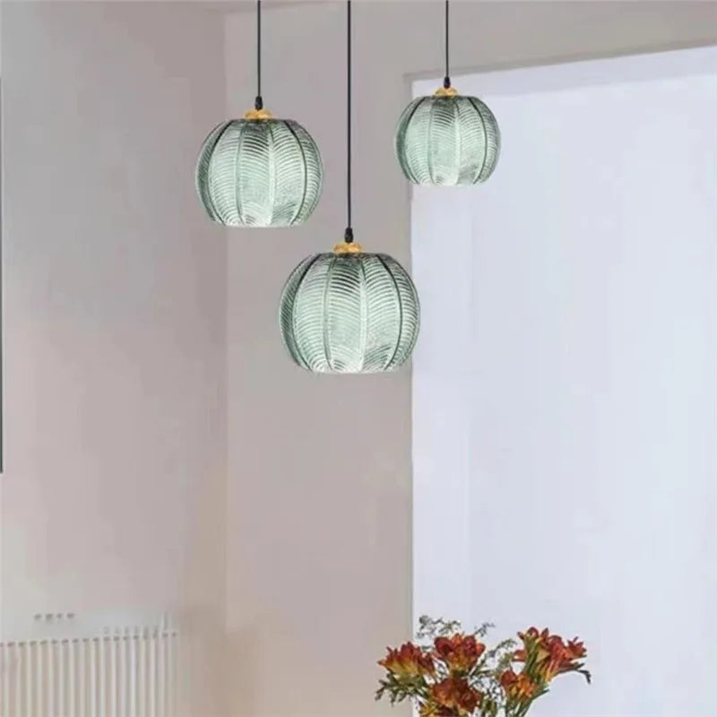BowLift | Scandinavian Glass Pendant Lamp with Green Leaf Pattern