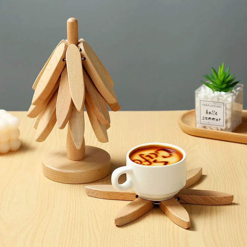 BowLift | Wooden Tree Heat Resistant Coaster Set