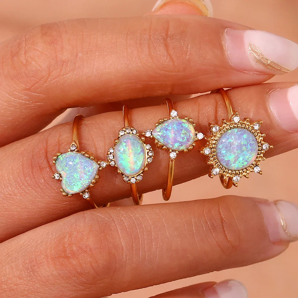 BowLift | Adjustable Diamond Accented Opal Iridescent Rings