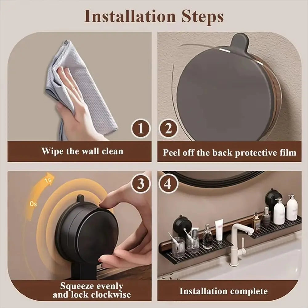 BowLift | Over Sink Suction Cup Walnut Bathroom Rack