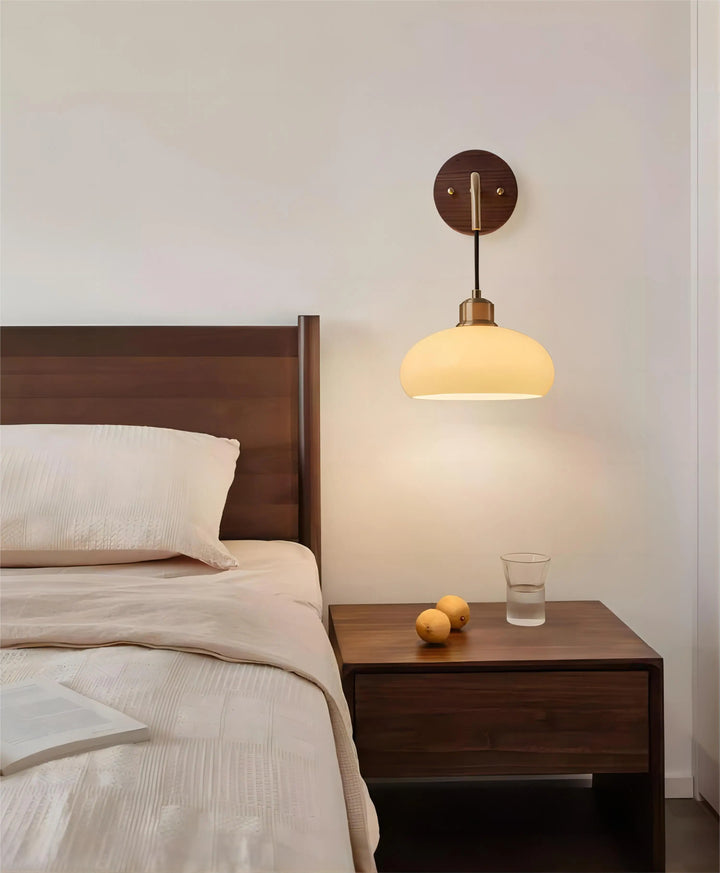 BowLift | WalnutEdge – Modern Wall Lamp in Walnut and Brass