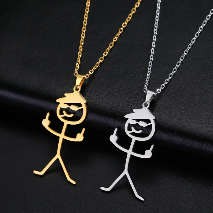 BowLift | Cute Punk Funny Middle Finger Stickman Necklace