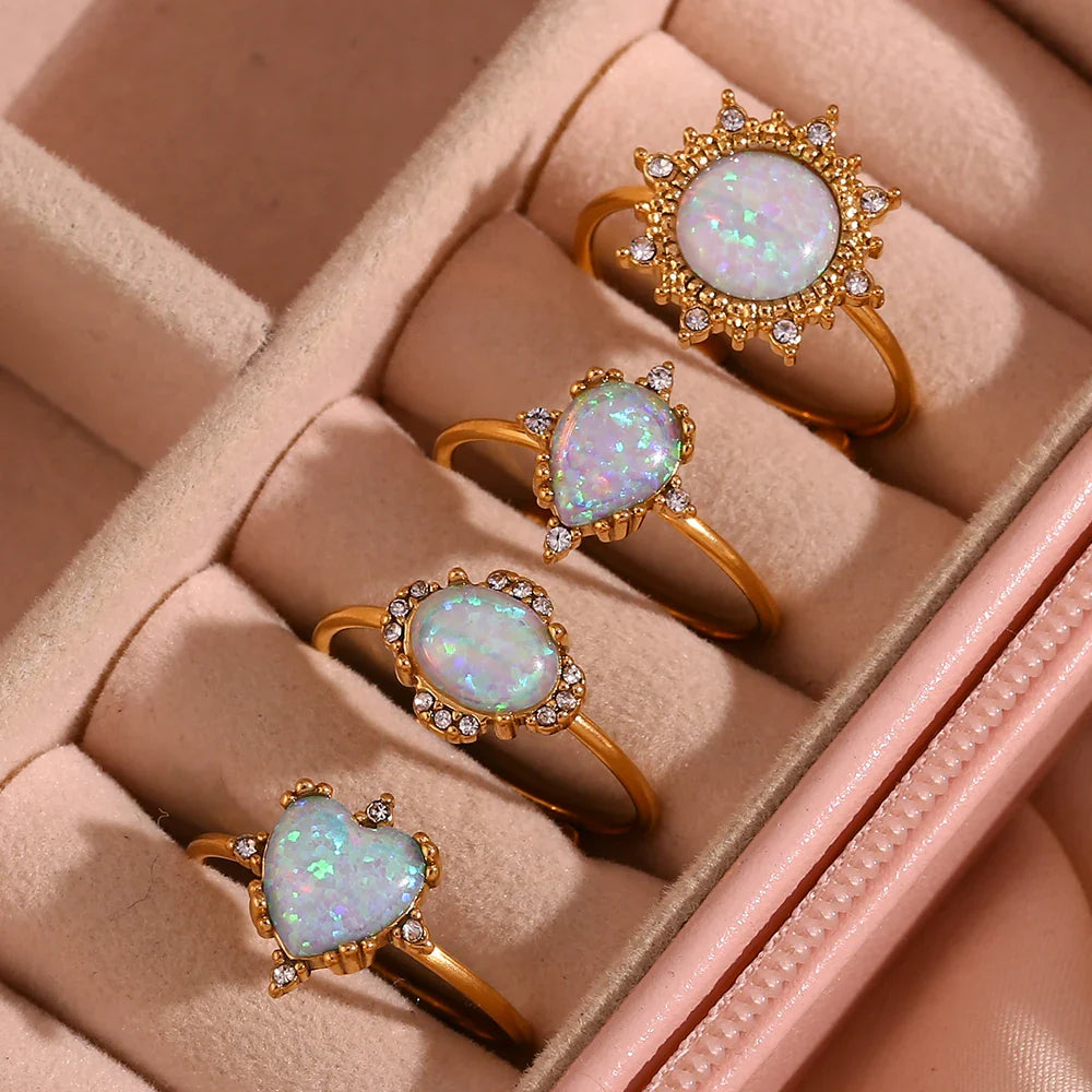 BowLift | Adjustable Diamond Accented Opal Iridescent Rings