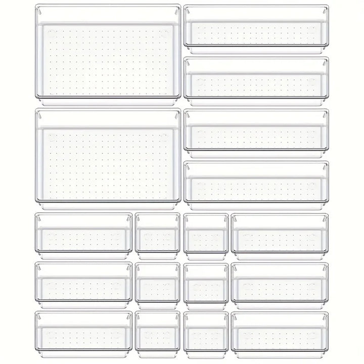 BowLift | Clearyx Organizer Set | 18-piece Transparent | Modular & Stackable | For Bathroom, Kitchen & Office