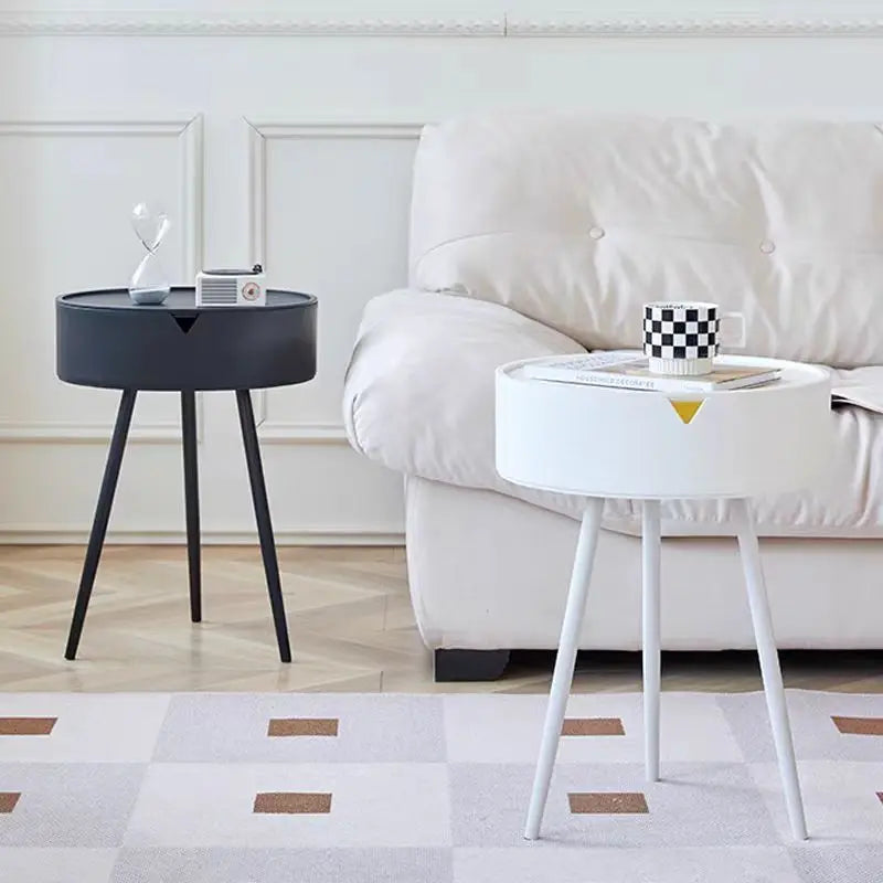 BowLift | Round Plastic Side Table with Storage Space and Mobile Design