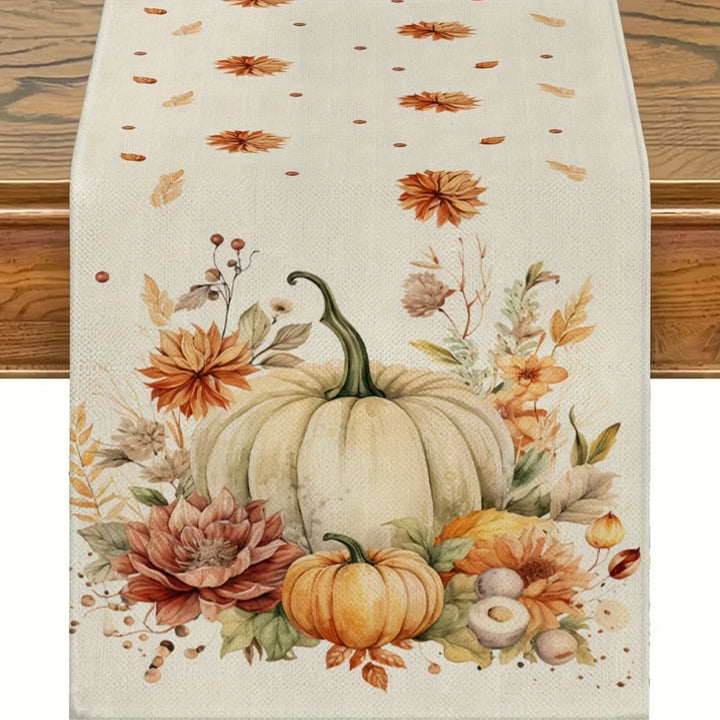BowLift | Autumna Autumn Table Runner | Pumpkin & Flower Motif | Washable & Durable | Linen Look | 150–275 × 33 cm