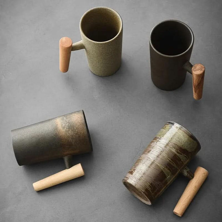 BowLift | Nordic Ceramic Latte Mug with Wood Handle