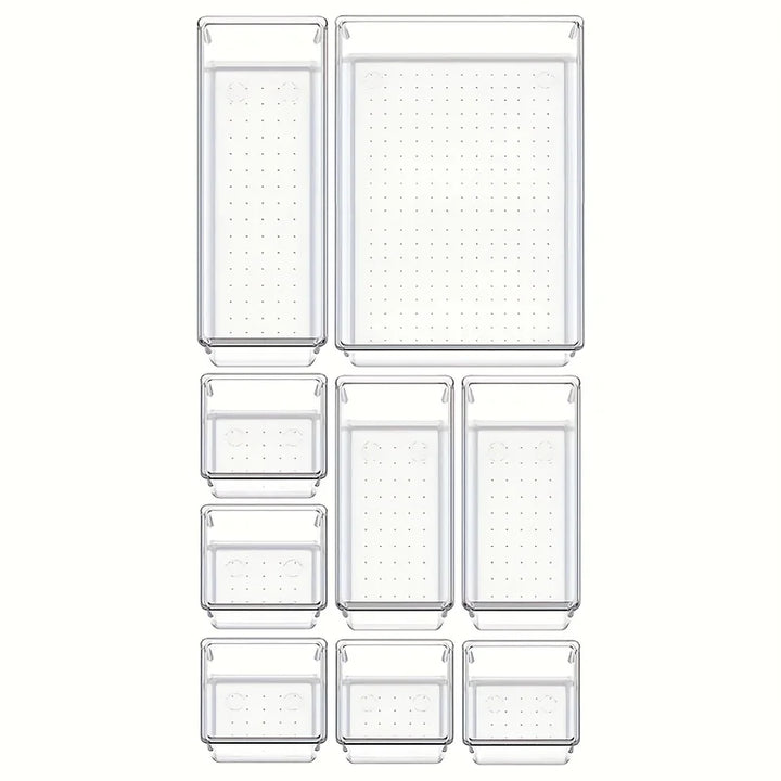 BowLift | Clearyx Organizer Set | 18-piece Transparent | Modular & Stackable | For Bathroom, Kitchen & Office